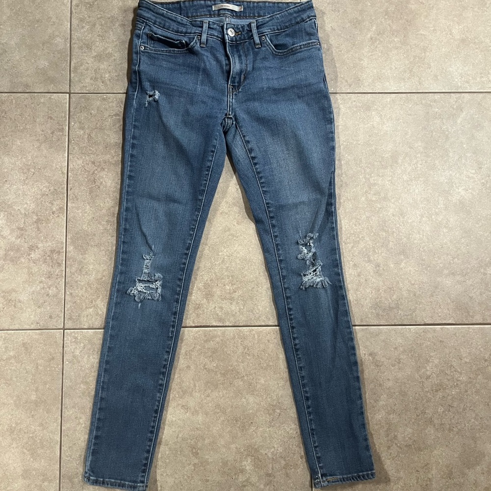 Levi's Strauss 711 Skinny Women's Size 27 Medium Wash Distressed Stretch Jeans